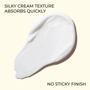 Silky cream texture with text on a beige background